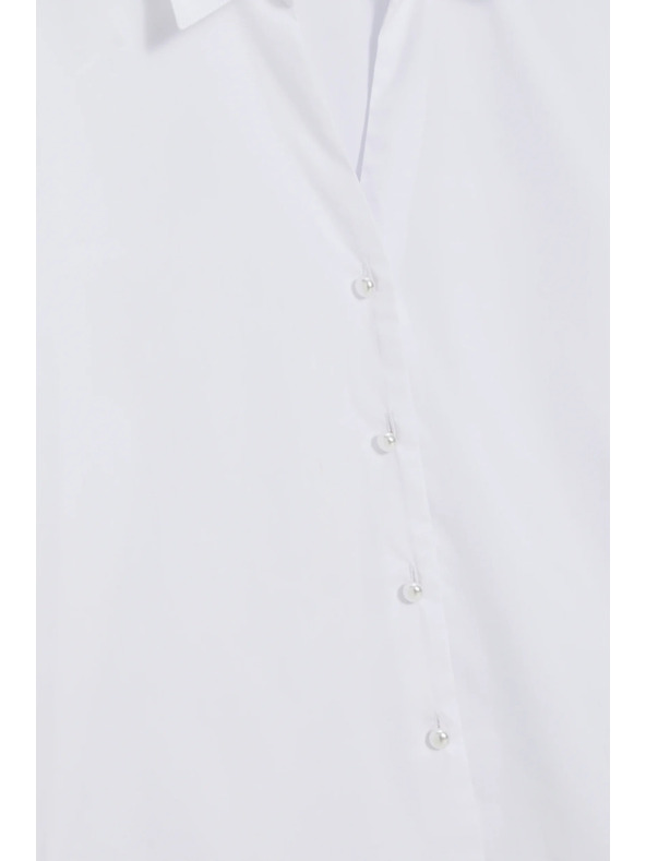 Moodo Biela košeľa so zberanými rukávmi Moodo