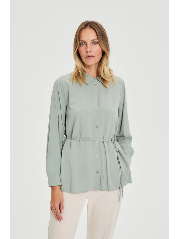 Moodo Olivová košeľa Moodo so zaväzovaním