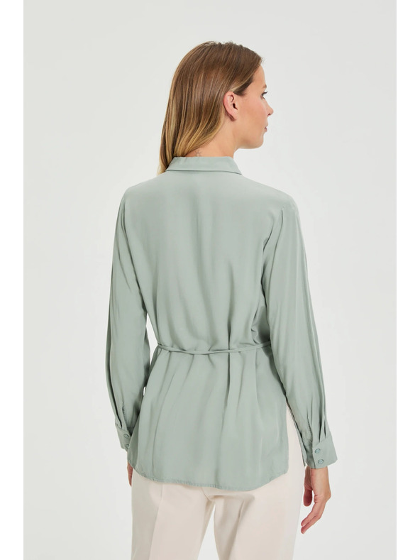 Moodo Olivová košeľa Moodo so zaväzovaním