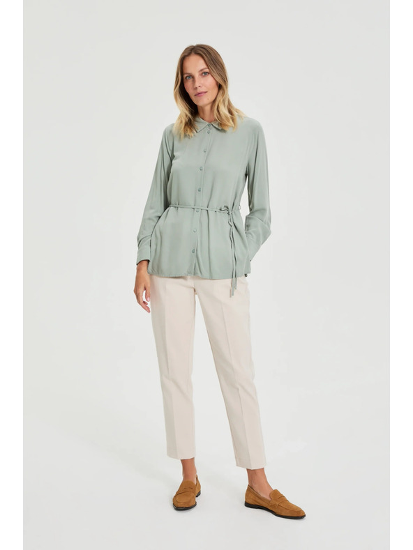 Moodo Olivová košeľa Moodo so zaväzovaním