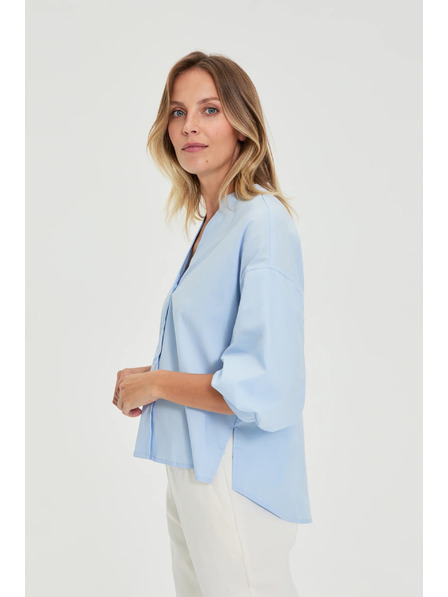Moodo Svetlomodrá košeľa so zberanými rukávmi Moodo