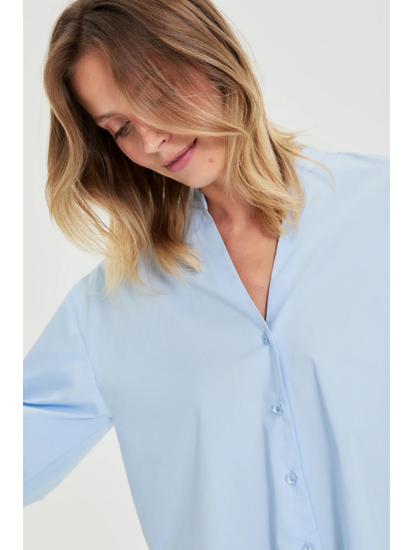Moodo Svetlomodrá košeľa so zberanými rukávmi Moodo