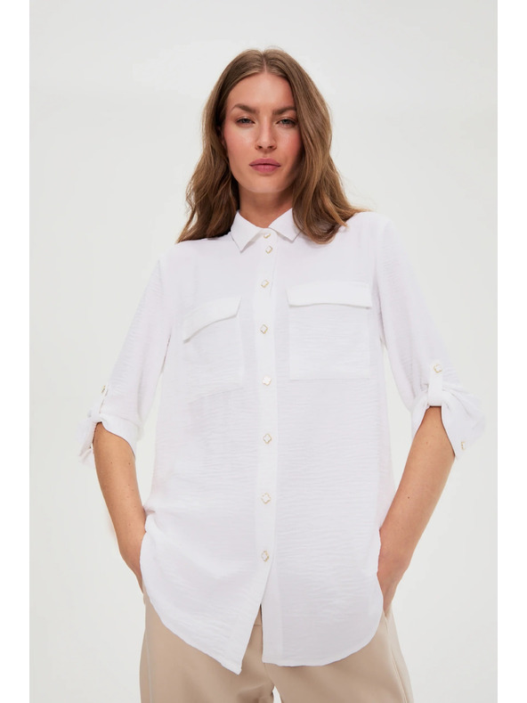 Moodo Biela blúzka s vyhrnutými rukávmi Moodo