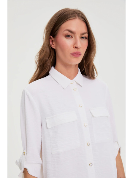 Moodo Biela blúzka s vyhrnutými rukávmi Moodo