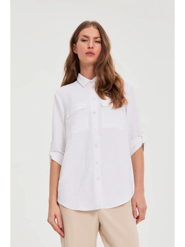 Moodo Biela blúzka s vyhrnutými rukávmi Moodo