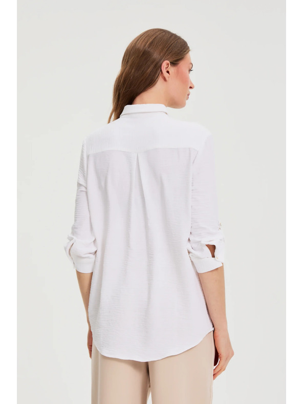 Moodo Biela blúzka s vyhrnutými rukávmi Moodo