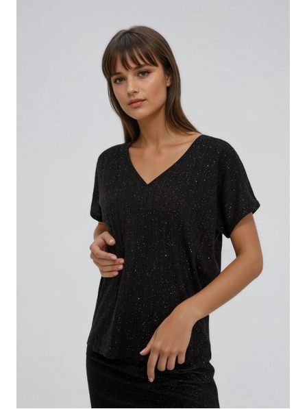 Moodo Lesklý top sa zaväzovaním na chrbte čierny Moodo