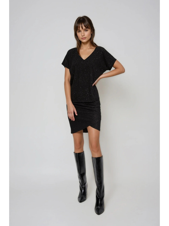 Moodo Lesklý top sa zaväzovaním na chrbte čierny Moodo