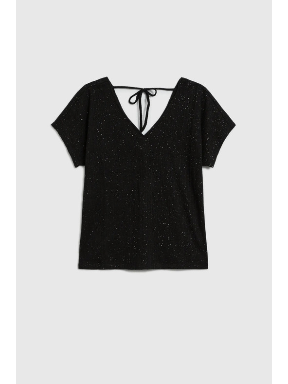 Moodo Lesklý top sa zaväzovaním na chrbte čierny Moodo