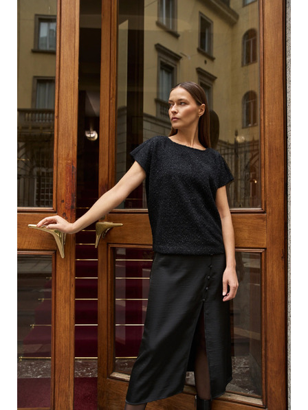 Moodo Lesklý top s krátkym rukávom čierny Moodo