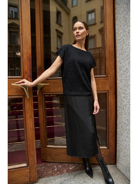 Moodo Lesklý top s krátkym rukávom čierny Moodo