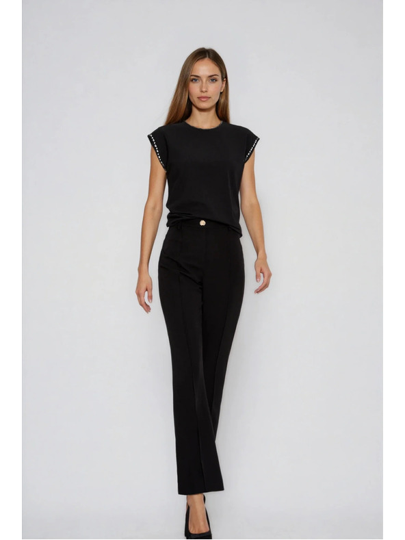 Moodo Bavlnená blúzka s ozdobenými rukávmi čierna Moodo