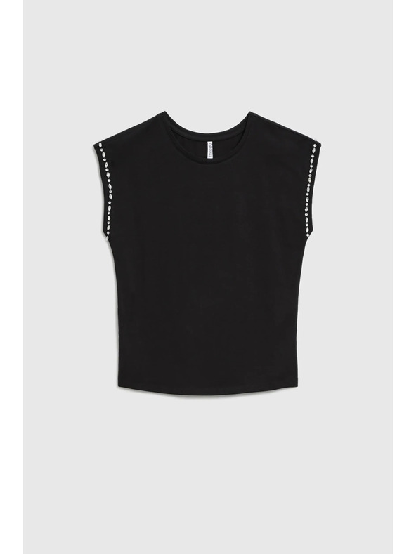 Moodo Bavlnená blúzka s ozdobenými rukávmi čierna Moodo