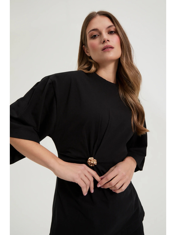 Moodo Bavlnená blúzka s ozdobným gombíkom čierna Moodo