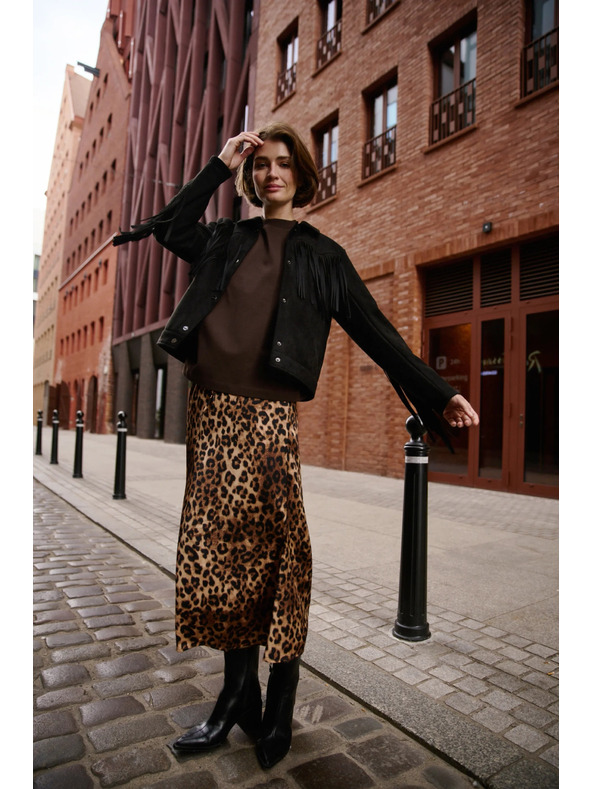 Moodo Čierna bunda so strapcami Moodo