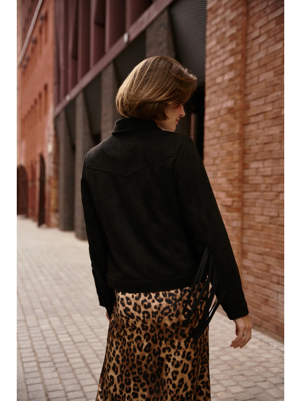 Moodo Čierna bunda so strapcami Moodo