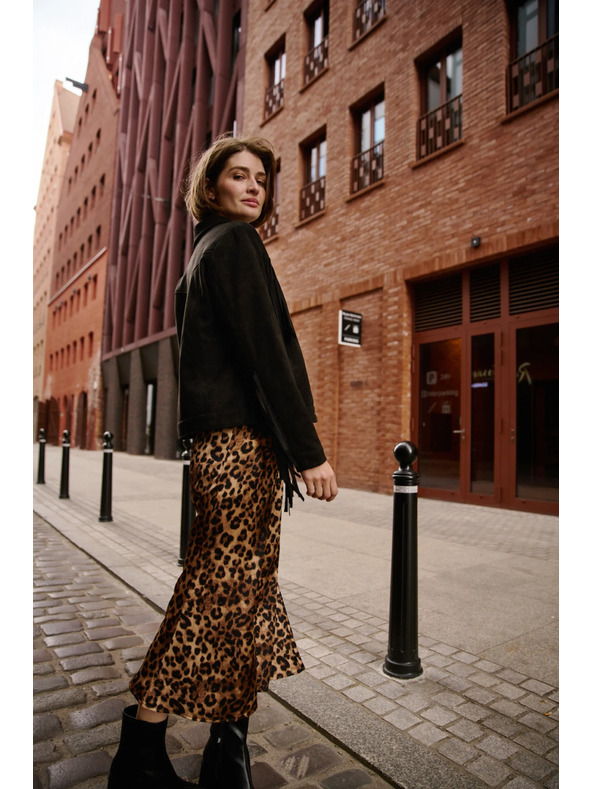 Moodo Čierna bunda so strapcami Moodo