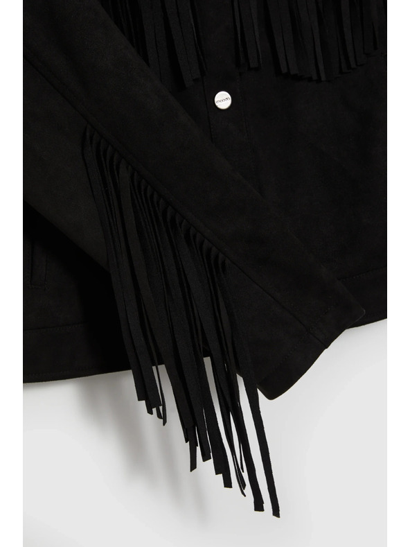 Moodo Čierna bunda so strapcami Moodo