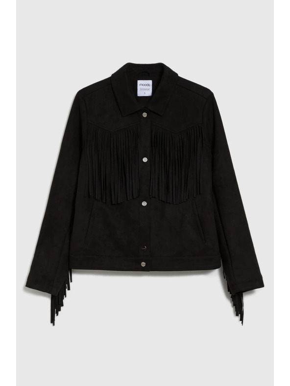 Moodo Čierna bunda so strapcami Moodo