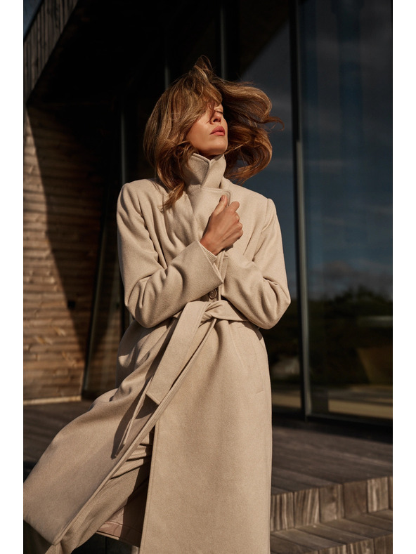 Moodo Kabát s páskom béžový Moodo