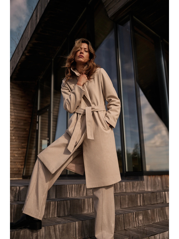 Moodo Kabát s páskom béžový Moodo