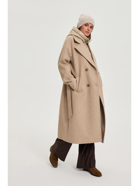 Moodo Dlhý kabát s kapucňou béžový Moodo