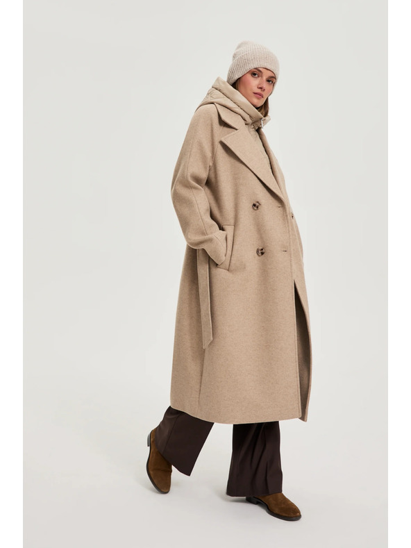Moodo Dlhý kabát s kapucňou béžový Moodo