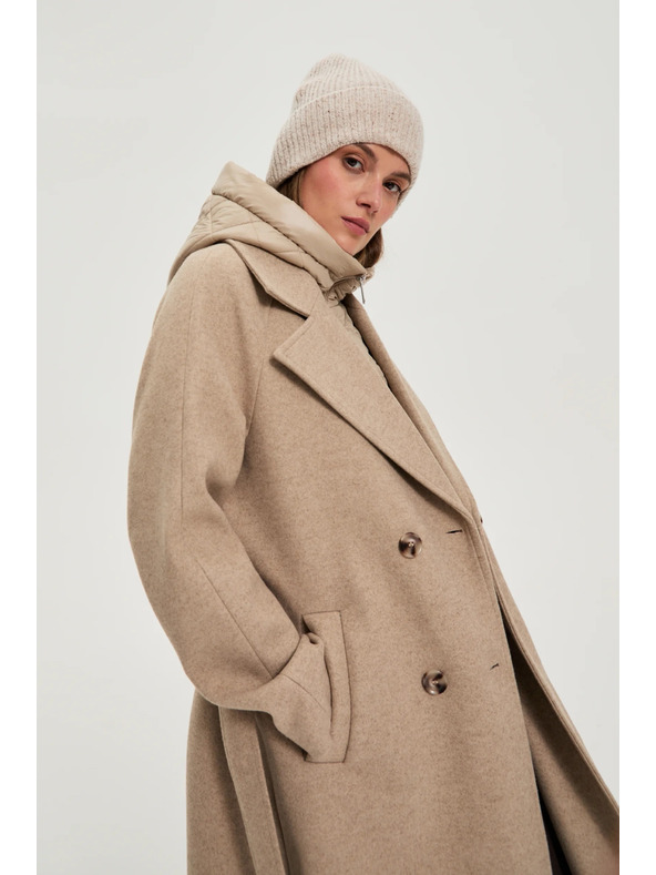 Moodo Dlhý kabát s kapucňou béžový Moodo
