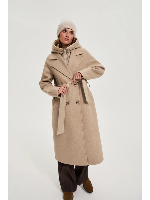 Moodo Dlhý kabát s kapucňou béžový Moodo