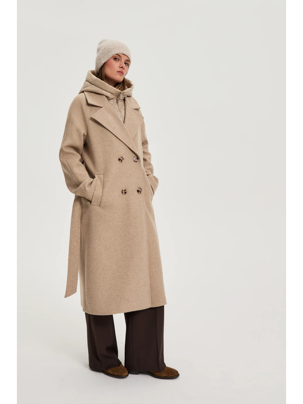Moodo Dlhý kabát s kapucňou béžový Moodo