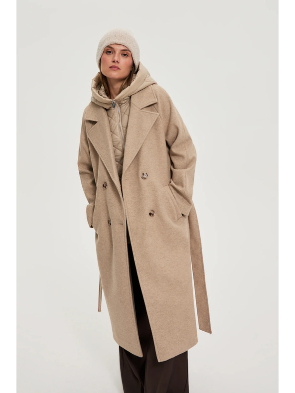 Moodo Dlhý kabát s kapucňou béžový Moodo