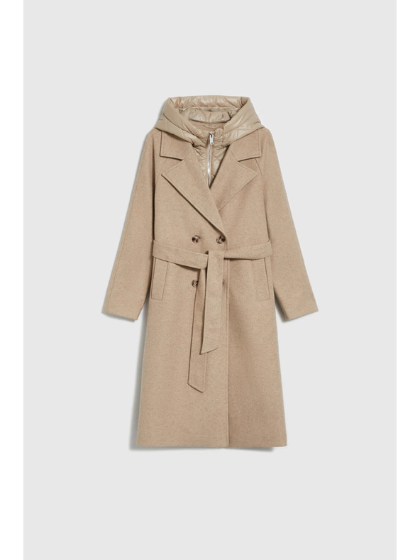 Moodo Dlhý kabát s kapucňou béžový Moodo