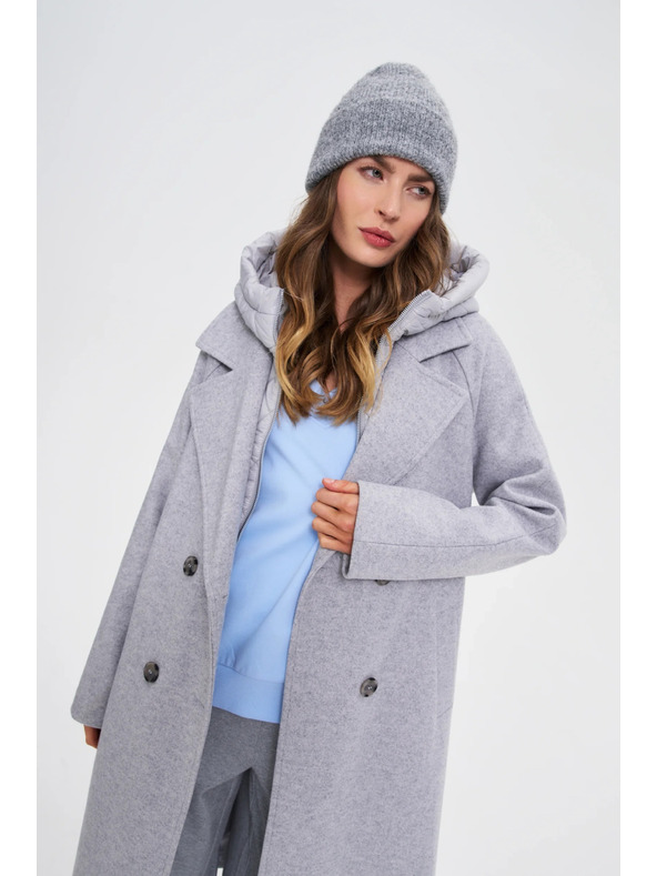 Moodo Dlhý kabát s kapucňou sivý Moodo