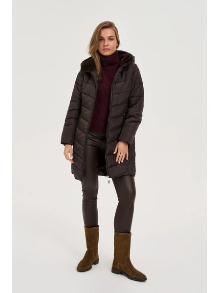 Moodo Bunda s prešívanou kapucňou hnedá Moodo