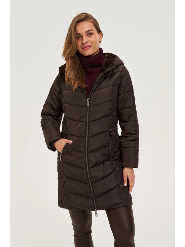 Moodo Bunda s prešívanou kapucňou hnedá Moodo