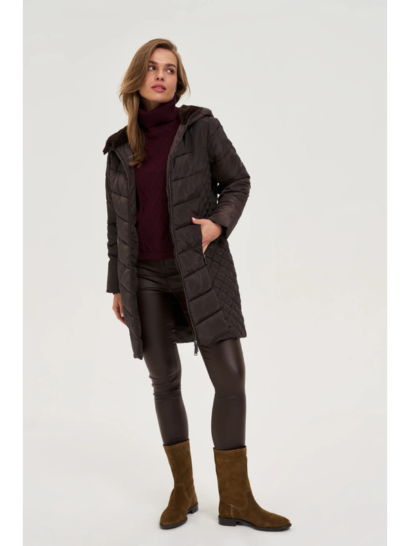 Moodo Bunda s prešívanou kapucňou hnedá Moodo