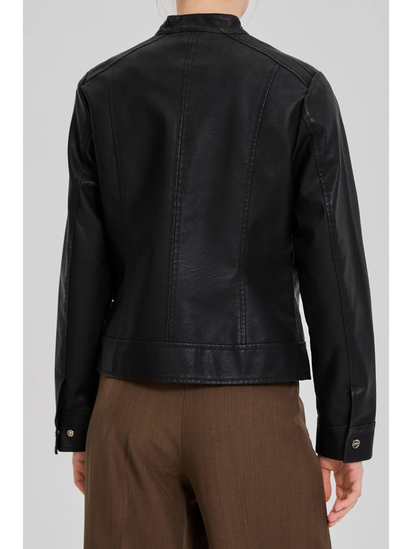 Moodo Čierna bunda z imitácie kože Moodo