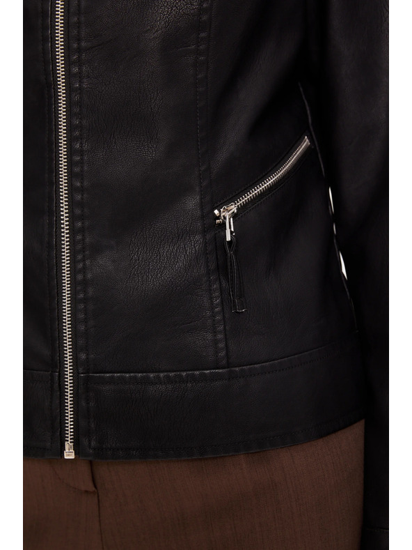 Moodo Čierna bunda z imitácie kože Moodo