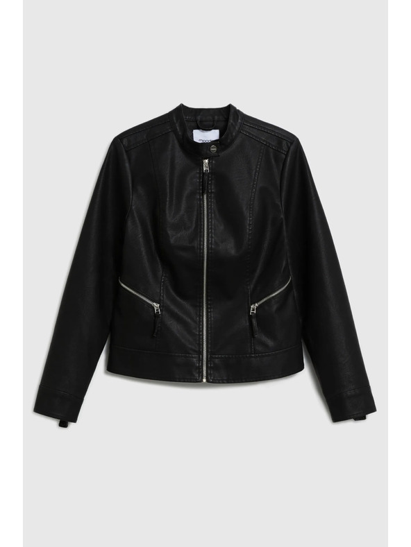 Moodo Čierna bunda z imitácie kože Moodo