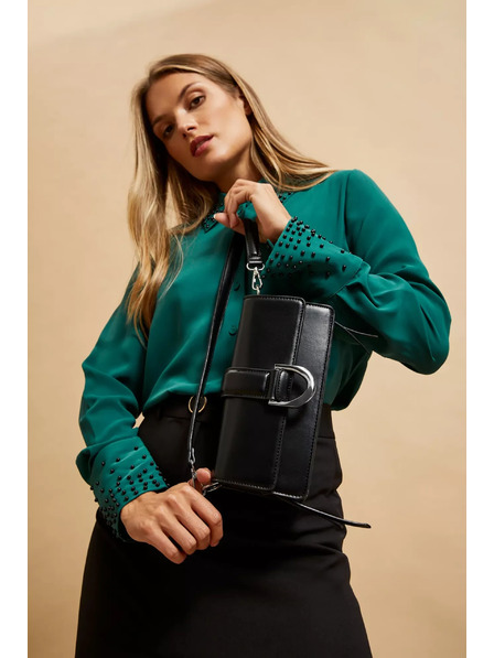 Moodo Čierna taška cez rameno so striebornou sponou Moodo