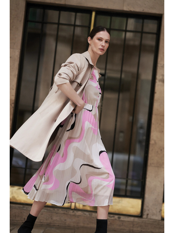 Moodo Béžové šaty s geometrickým vzorom a plisovaným spodkom Moodo