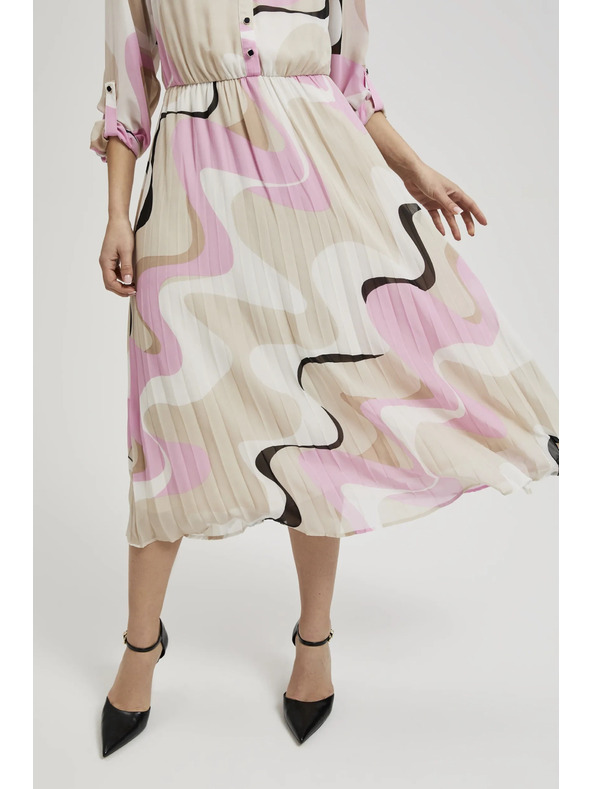 Moodo Béžové šaty s geometrickým vzorom a plisovaným spodkom Moodo