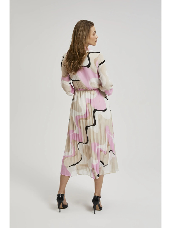 Moodo Béžové šaty s geometrickým vzorom a plisovaným spodkom Moodo