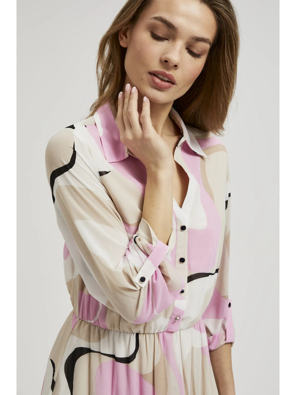 Moodo Béžové šaty s geometrickým vzorom a plisovaným spodkom Moodo