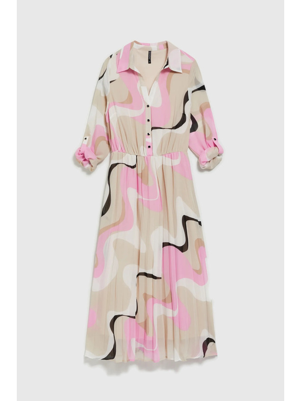 Moodo Béžové šaty s geometrickým vzorom a plisovaným spodkom Moodo