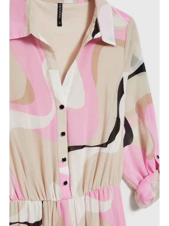 Moodo Béžové šaty s geometrickým vzorom a plisovaným spodkom Moodo