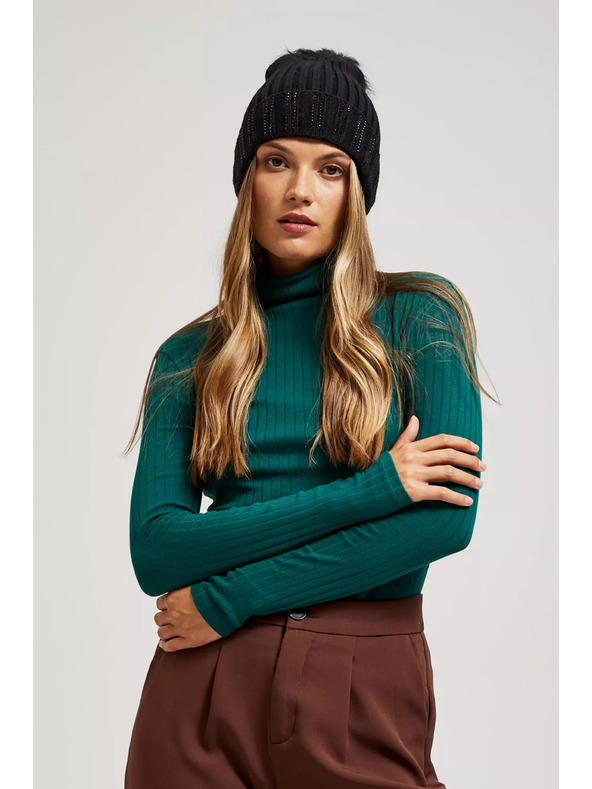 Moodo Čiapka s brmbolcom zdobená flitrami čierna Moodo