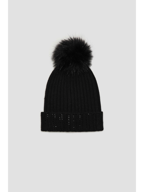 Moodo Čiapka s brmbolcom zdobená flitrami čierna Moodo