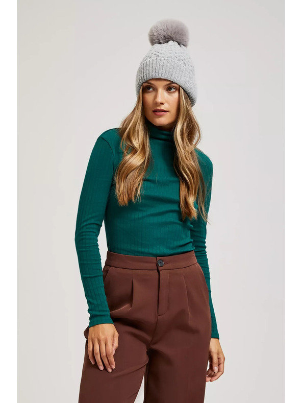 Moodo Čiapka s kožušinovým brmbolcom sivá Moodo