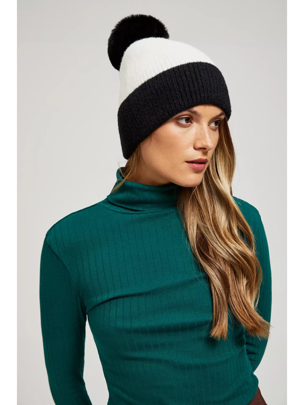 Moodo Čiapka s brmbolcom čierno-biela Moodo